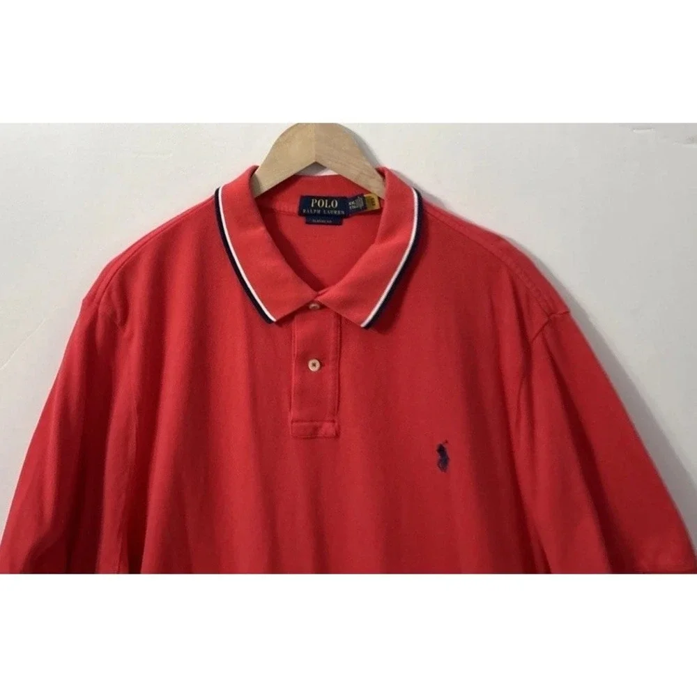 Mens Polo Ralph Lauren Salmon Red Reef Sz 2XL Tipped Collar & Sleeves Classic Fi